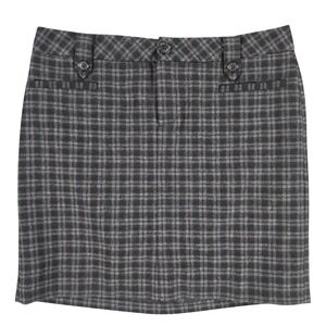 Eddie Bauer Plaid Gray Wool Blend Preppy Academia Mini Skirt Womens 8 Petite